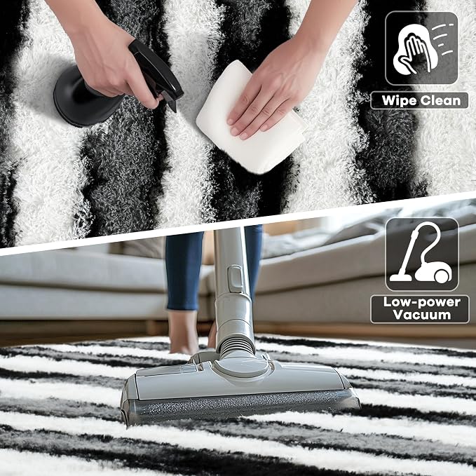 5x7 Black and White Fluffy Soft Area Rug Non-Slip - Image 5