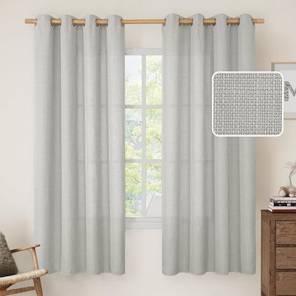 72 inch Linen Curtains for Bedroom, 52 x 72 Inch, Light Grey | Grommet by LAMIT