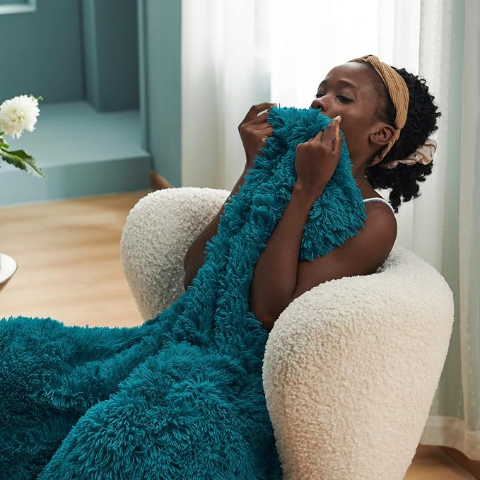 Bedsure GentleSoft Fluffy Turquoise Teal Throw Blanket, Teal Decor Cozy Gifts - Image 2