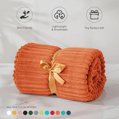 BEDELITE 3D Ribbed Burt Orange Fall Throw Blanket - Image 3