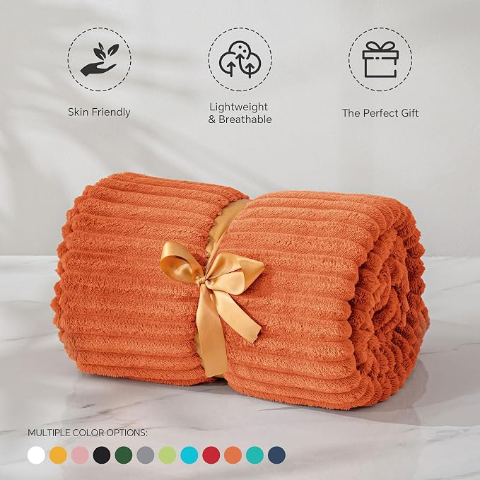 BEDELITE 3D Ribbed Burt Orange Fleece Twin Fall Blanket - Image 3