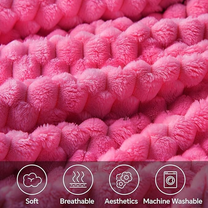 BEDELITE Hot Pink Twin Blanket for Couch, Soft Cozy Gifts for Women, 60*80 | 3D - Image 3