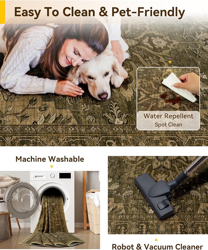 RELEANY Washable Area Rug, Square 6'x6', Water Repellent, Pet Friendly - Image 4