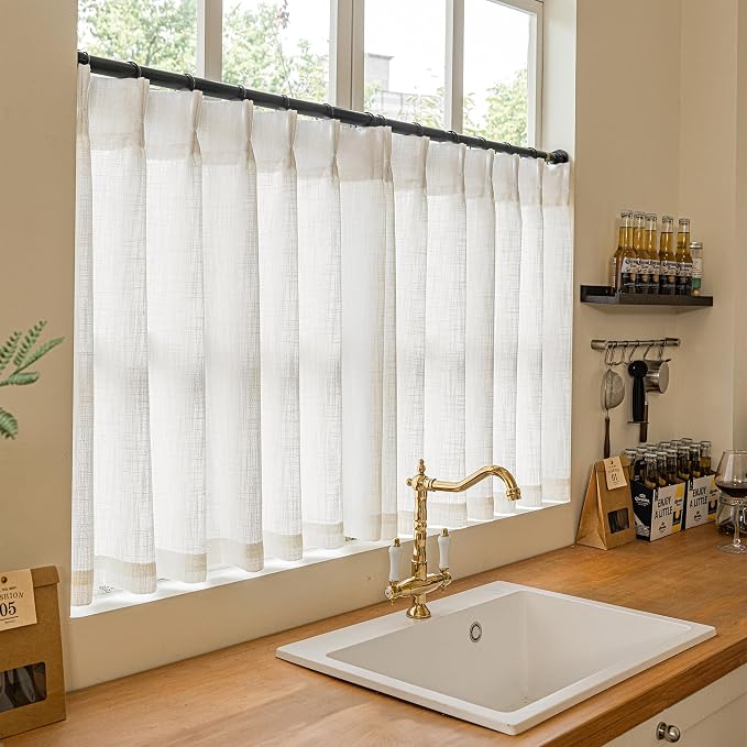 Pinch Pleated Linen 36 Inch Length Kitchen Curtains 2 Panels Set | Privacy - Image 5