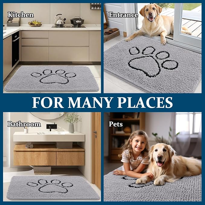 OLANLY Dog Door Mat for Muddy Paws 36x24, Paw Print Design Chenille Mud Mat | - Image 8