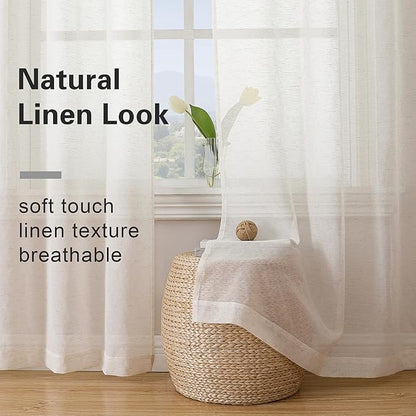 Simplebrand Natural Linen Textured Sheer Curtains 72 inches Long 2 Panels - Image 3