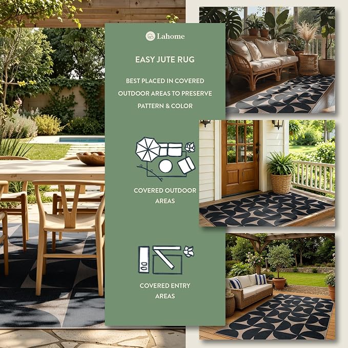 Lahome Semi Circle Easy Jute 5x7 Outdoor Rug, Geometric Washable Area Rug | - Image 3