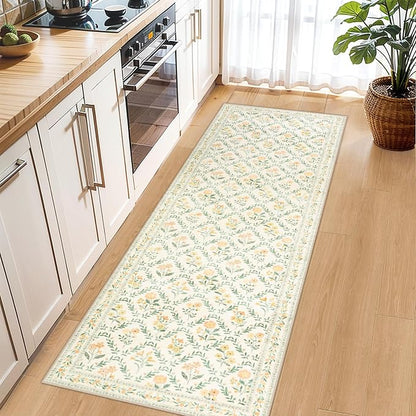 PLHXFR 2x6 Washable Runner Rug：Floral Indoor Kitchen Carpet Beige Multi | - Image 6