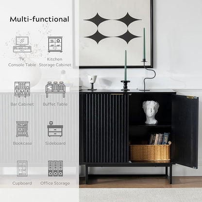 EYYTHUNG Fluted Cabinet with Storage Set of 3, Sideboard Buffet Cabinet with - Image 7