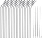 25 Piece Set Stainless Steel Straws Long 8.5 Inch Drinking Metal Straws Reusable Drinking Straws for 20 OZ (20 Bent|5 Brushes)