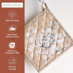 Maison d' Hermine Pot Holders 100% Cotton Heat Resistant Potholders 8" x 8" Hot Pads with Loop BBQ, Cooking, Baking, Grilling, Kitchen, Handling Hot Pans (Pack of 1, Pretty Autumn)