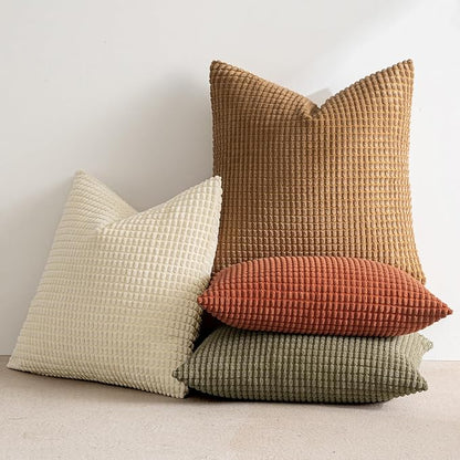 MIULEE Modern Farmhouse Decorative Pillow Covers 16x16 Inch Set of 4 Natural - Image 3