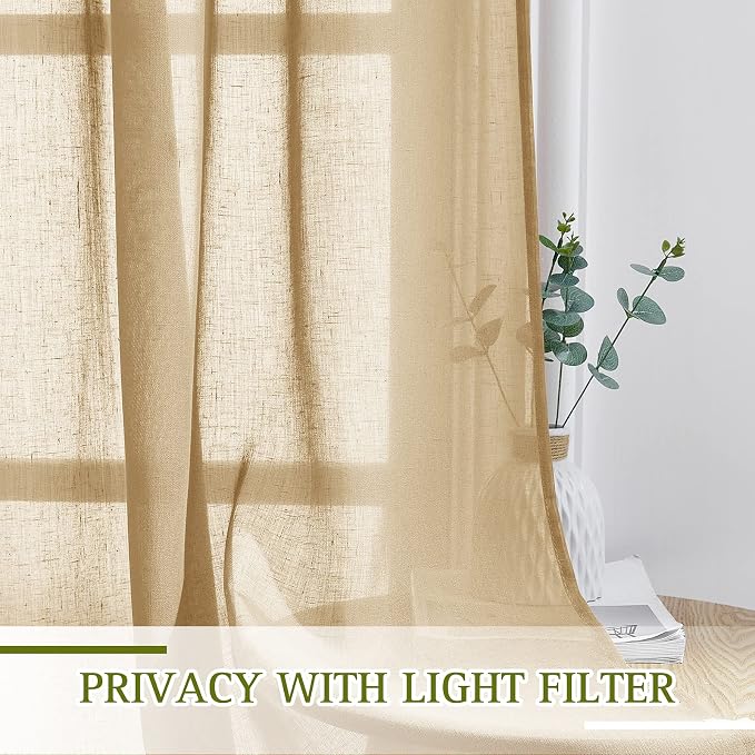 NICETOWN Sheer Linen Curtains Flax Texture 90 inch Long, Grommet Semi Sheer - Image 5