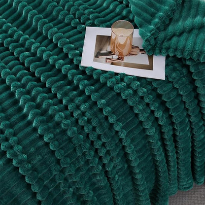 Teal Throw Blanket for Couch Sofa 50x60 inches Striped Design | Fleece Blankets - Image 4