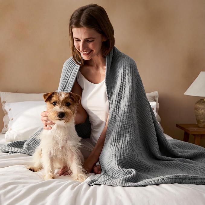 Bedsure 100% Cotton Muslin Blanket Queen Size - Image 8