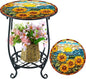 Cinnvoice Outdoor Side Table Round Small Mosaic Patio Accent Indoor End Plant by Cinnvoice