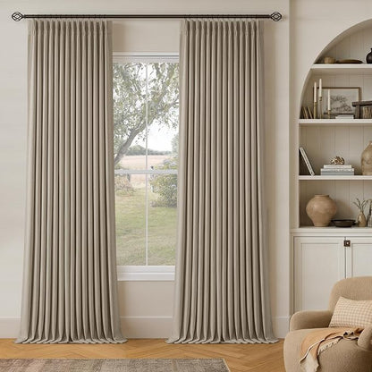 Deep Flax Pinch Pleated Blackout 102 Inch Bedroom Curtains Dual Layer | by Twodrapes