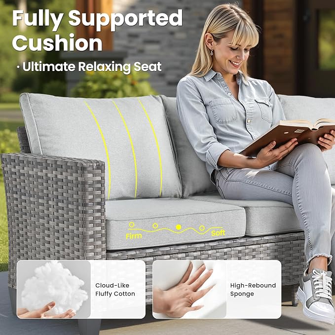 ovios 7 Pieces Patio Furniture Set, Outdoor Wicker Sofa Couch - Image 7