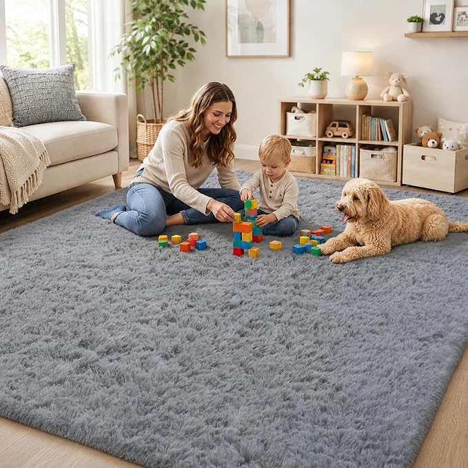 PLHXFR 9x12 Area Rugs Living Room: Fluffy Bedroom Rug Shag Carpet Grey | - Image 9