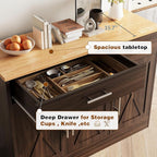 Vongrasig Sideboard Buffet Cabinet with Storage, 43” Farmhouse Coffee Bar Storage Cabinet with Drawers and Shelves, Modern Buffet Table for Kitchen, Dining Room, Rustic Brown