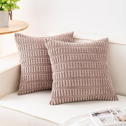 Pack of 2 Corduroy Decorative Throw Pillow Covers 24x24 Inch, Light Brown | by Unknown
