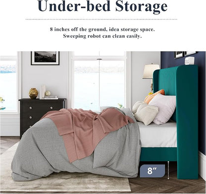 Allewie Full Size Bed Frame/Velvet Upholstered Platform Bed/Vertical Channel - Image 6