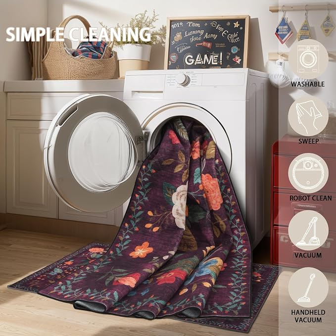 Floral Rug for Entryway, 2x3 Washable Kitchen Mat | Ultra-Thin Soft, Non-Slip - Image 6