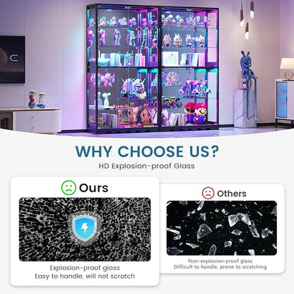 Large Display Cabinet with Glass Doors, 8-Tier RGB Curio Cabinet with Smart - Image 4