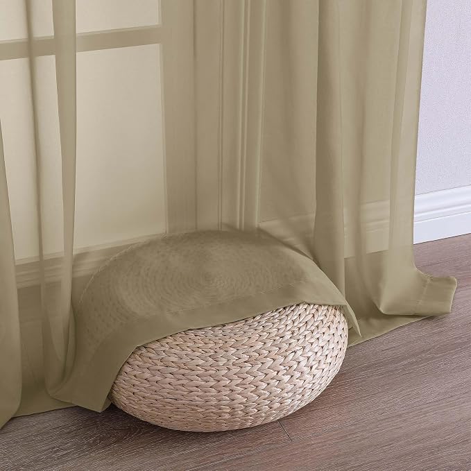 Chyhomenyc Taupe Sheer Curtains 96 Inches Long 2 Panels, Light Filtering Taupe - Image 8