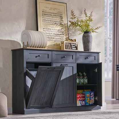 IFGET Triple Tilt Out Trash Can Cabinet, 20 Gallon Farmhouse Laundry Hamper - Image 7