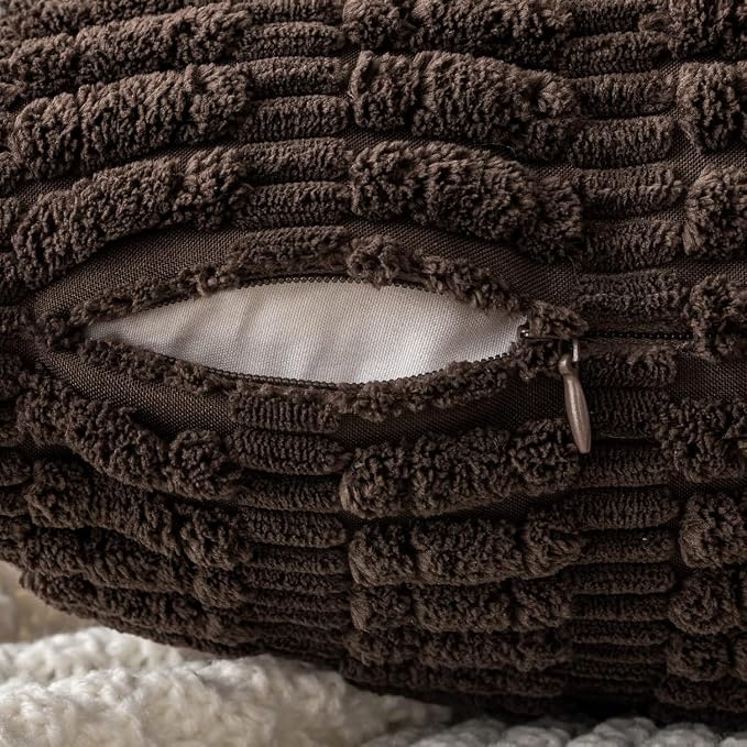 MIULEE Corduroy Decorative Throw Pillow Covers 16x16 Dark Brown Pack of 2 | - Image 7