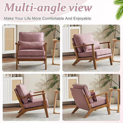 VINGLI Solid Wood Wide Armrests Accent Chair, Upholstered Mid Century Modern - Image 8