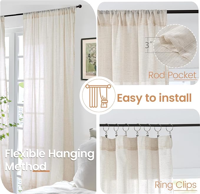 BGment Oatmeal Semi Sheer Curtains - Image 6