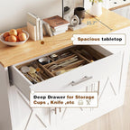 Vongrasig Buffet Cabinet with Drawers, 43” Coffee Bar Cabinet Farmhouse Kitchen Buffet Storage Cabinet with 3 Doors, Wood Buffet Table for Kitchen Living Room,White