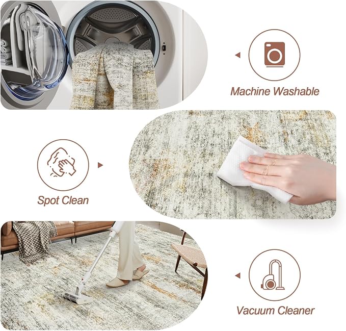 Soalmost 9x12 Area Rugs for Living Room Washable Rug Non-Slip Grey/Rust | Large - Image 4