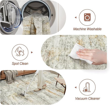 Soalmost Washable Area Rug 8x10 Large Soft Living Room Rugs Grey/Rust | Vintage - Image 4