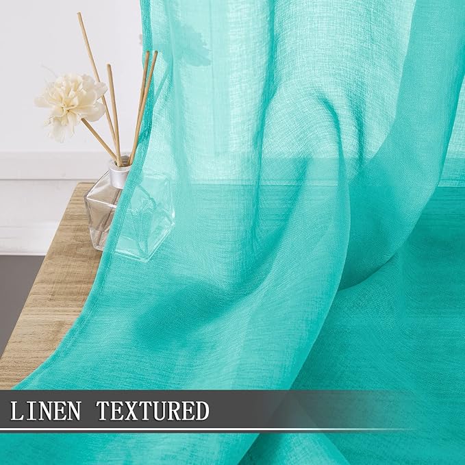 Tollpiz Sheer Curtain Linen Textured Bedroom Curtains Sheer Light Filtering Rod - Image 2