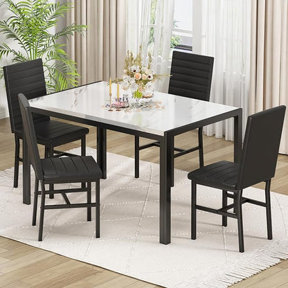 Recaceik Dining Table Set for 4, Modern 5 Piece Dining Table Set Faux Marble - Image 2