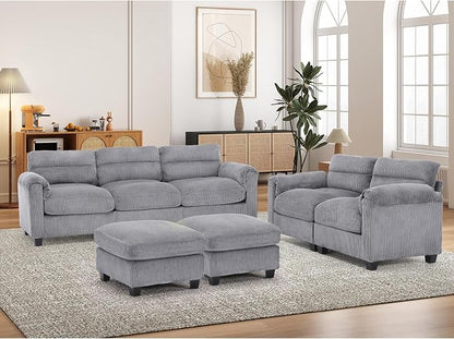 HAOMARKETS Corduroy 4-Piece Sofa Set, Upholstered Ottoman Set of 2, Loveseat - Image 6