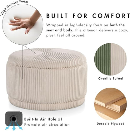 Furniture of America Lennox Modern Chenille 29-inch Round Storage Ottoman - Image 5