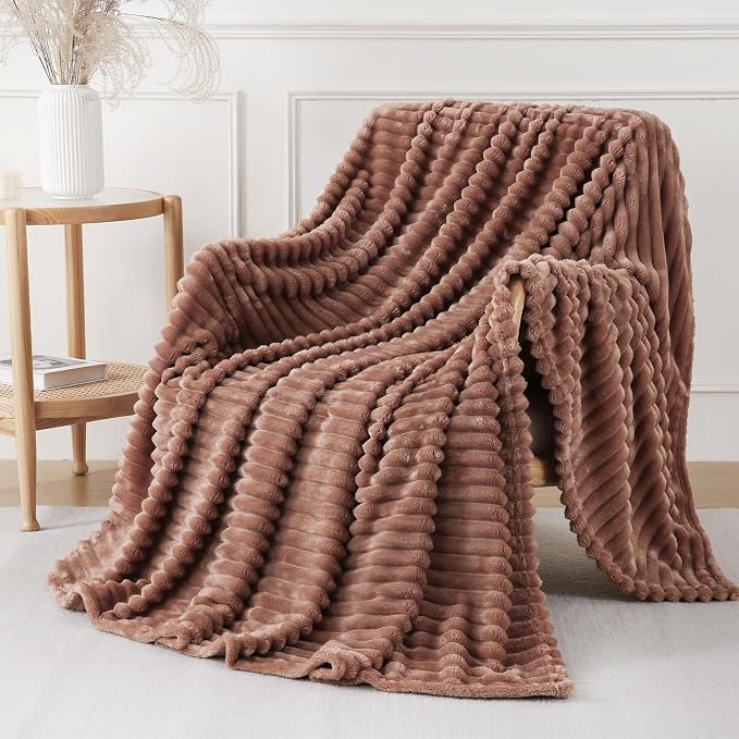 Chocolate Throw Blanket for Couch Sofa 50x60 inches Striped Design | Fleece by Unknown