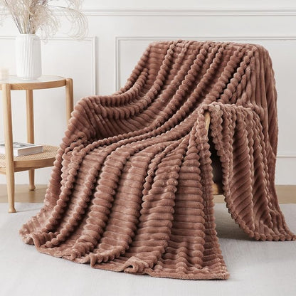 Chocolate Throw Blanket for Couch Sofa 50x60 inches Striped Design | Fleece by Unknown