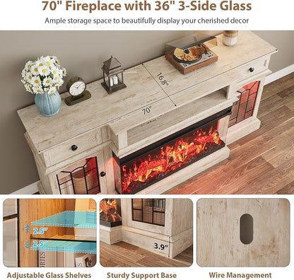 QUW 70" Farmhouse Fireplace TV Stand - Image 7