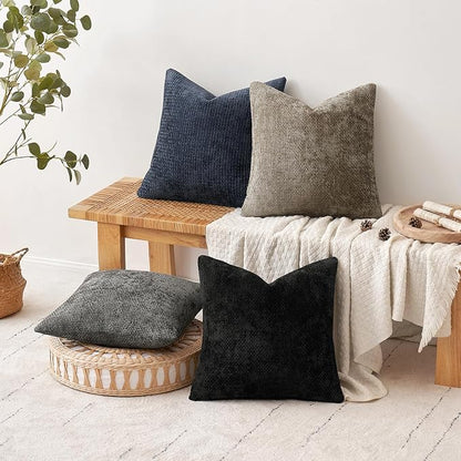 MIULEE Soft Decorative Chenille Pillow Covers Navy Grey 18x18 Pack of 4 | - Image 5