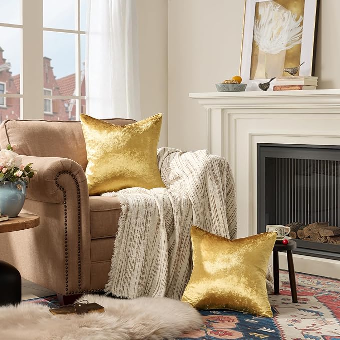 GIGIZAZA Gold Velvet Pillow Covers 24x24 Decorative Pillows Pack of 2 | Throw - Image 7