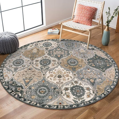 Lahome Moroccan Washable Round Area Rug, Soft Grey Vintage Round Rug 3ft | by Lahome