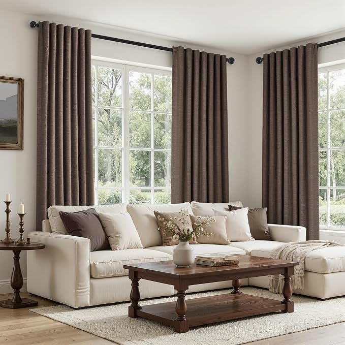 Topfinel 108 Inch Length Linen Curtains Chocolate Brown Curtain 2 Panels - Image 7
