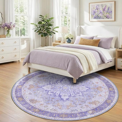 RELEANY Washable Area Rug, Round 8ft, Water Repellent, Pet Friendly, Vintage - Image 3