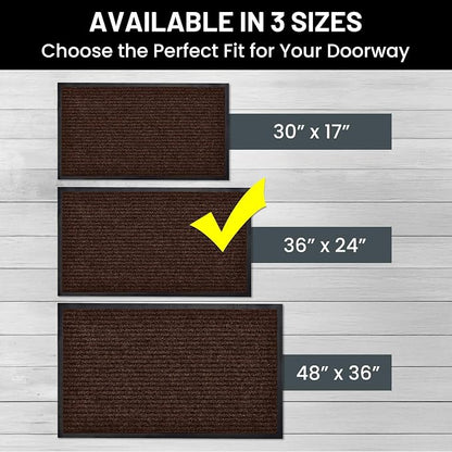 Front Door Mat, Indoor Outdoor Welcome Entryway Doormat, 36x24 Dark Brown | - Image 3