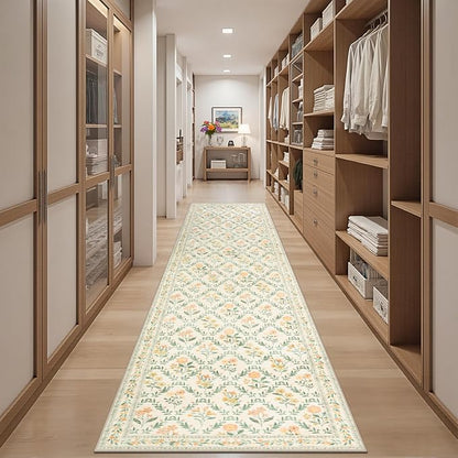 PLHXFR 3x10 Washable Runner Rug：Floral Indoor Kitchen Carpet Beige Multi | - Image 5